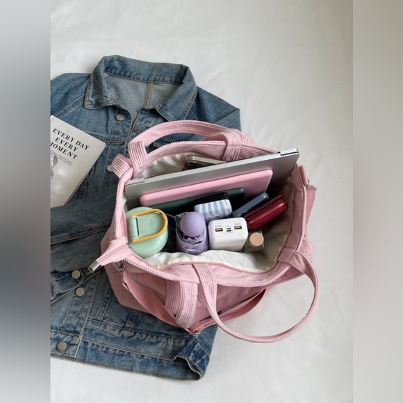 Corduroy Solid Large Tote Bag - Picture 2 of 15